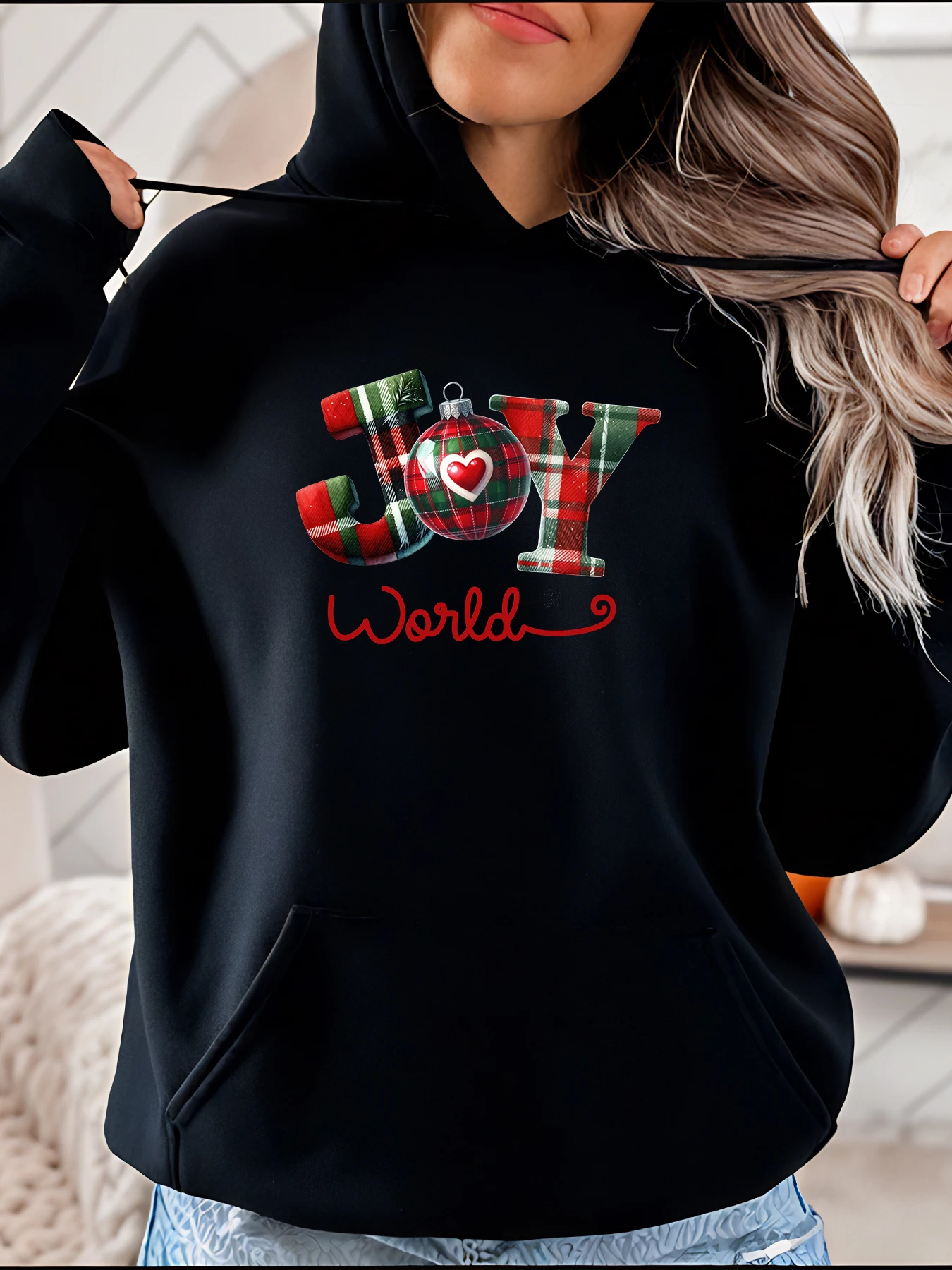 

Толстовка с капюшоном в клетку Joy World и принтом в рождественском праздничном стиле, женская повседневная одежда, зимняя одежда