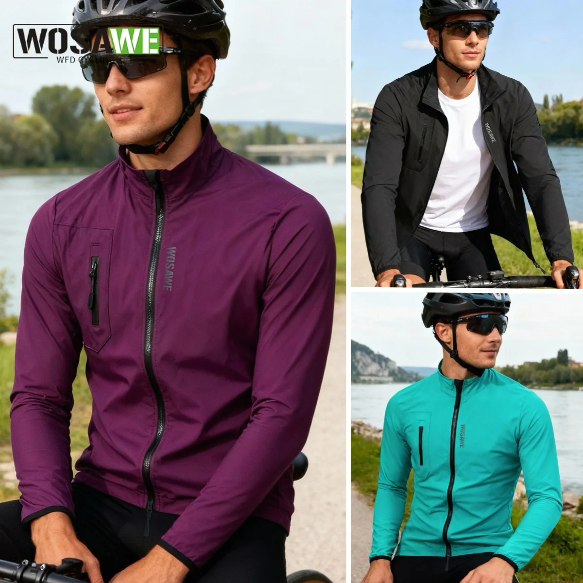 

WOSAWE Cycling Jacket Lightweight Windproof Clothing Long-sleeved Bike Windbreaker Reflective Breathable Jacket