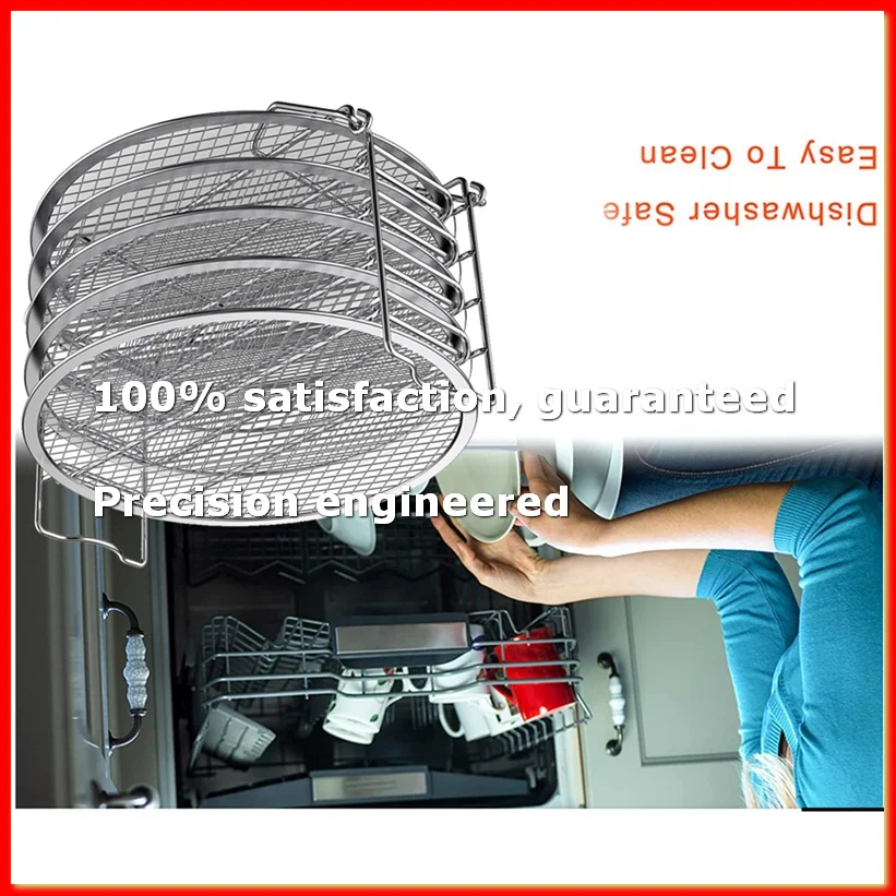 5-Layers Air Fryer Rack Stainless Steel Stackable Grid Grilling Rack for Foodi 6.5 QT / 8 QT Air Fryer Basket Tray-ROWI