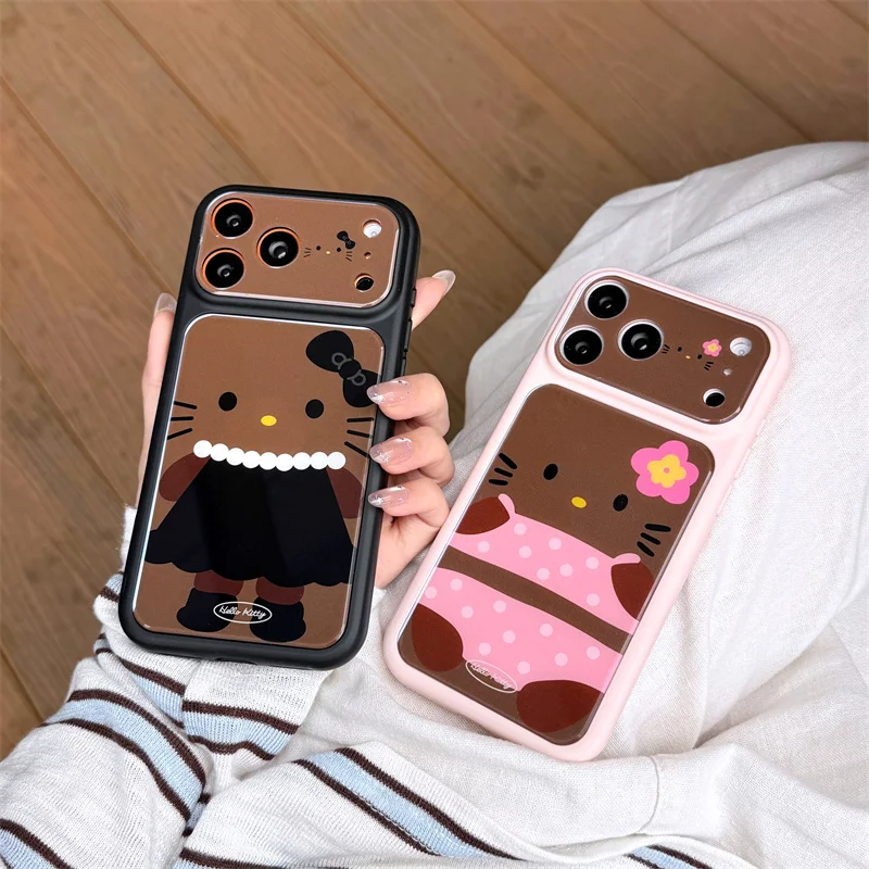 

Kawaii Dress Up Hello Kitty Print Mirror Phone Case For iPhone 15 16 17 Pro Max INS Sweet Style Large Window Shockproof Cover 2