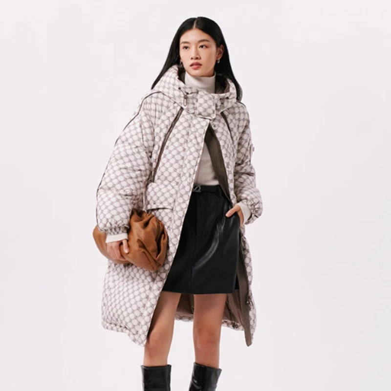 Chericom Warm Mid-Length Down Coat Hooded Large Flap Pockets Loose Fit Duck Down Puffer Padding 2025 New Female Jacket Y299187Y