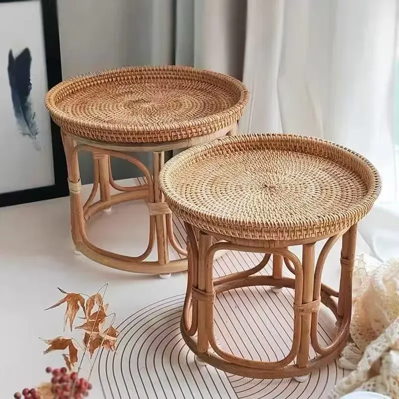 Handmade rattan coffee table living room balcony home decoration small round table