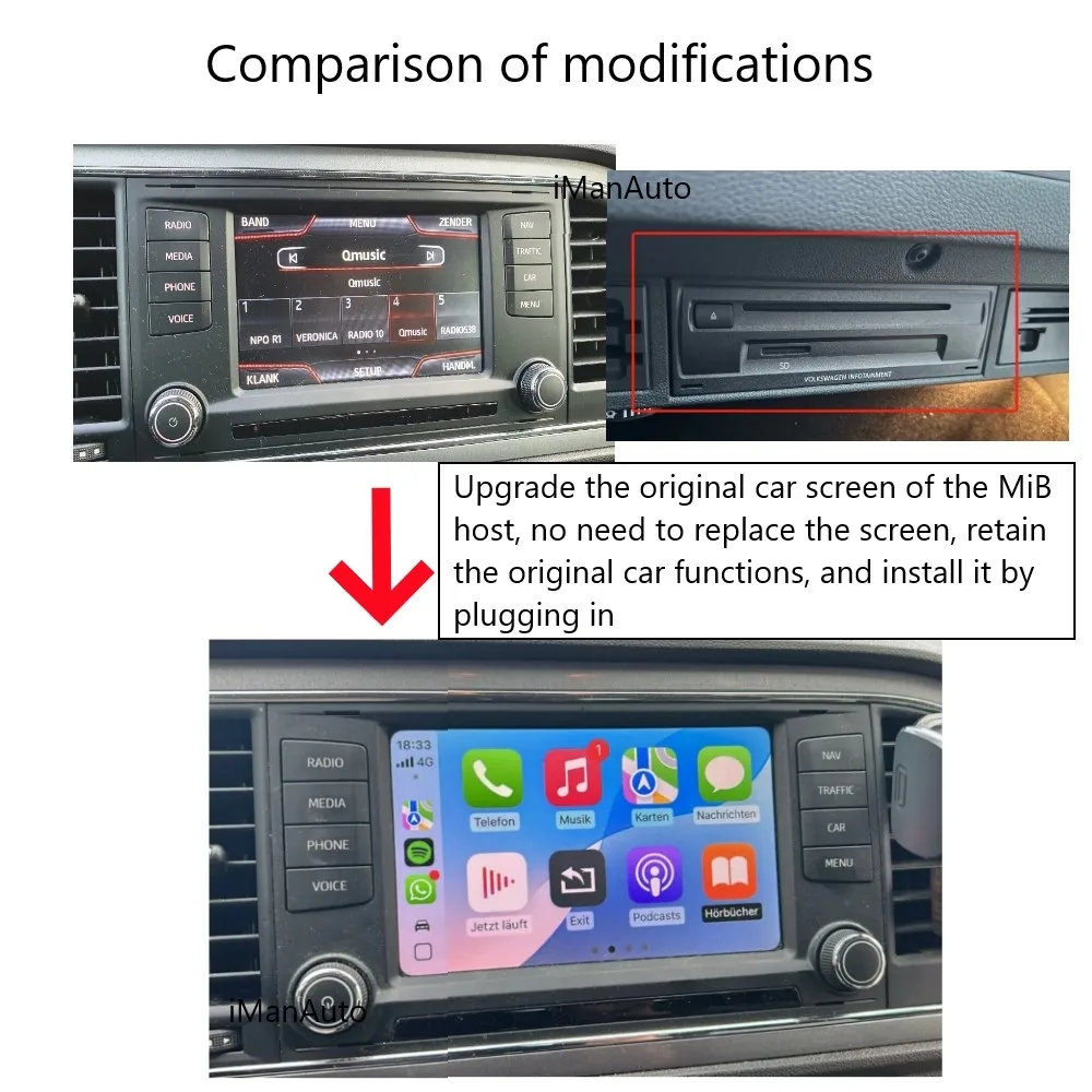 Беспроводной интерфейс модуля Carplay Android Auto для VW Volkswagen Skoda Octavia A5 Golf 7 Polo Passat B8 Mirror Link MIB MIB2