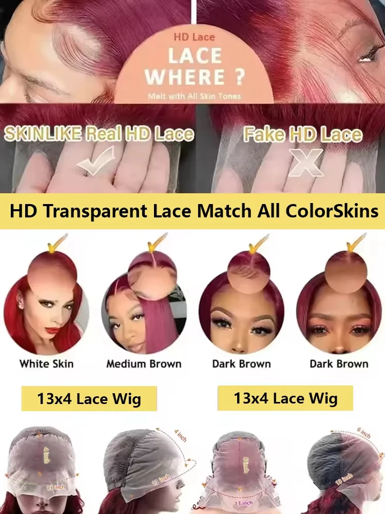 شعر مستعار مموج في المياه العميقة بدانتيل أمامي شفاف ، شعر مستعار مجعد ، شعر بشري ، بورجوندي ، 13 × 6 عالية الدقة ، كثافة 30 بوصة