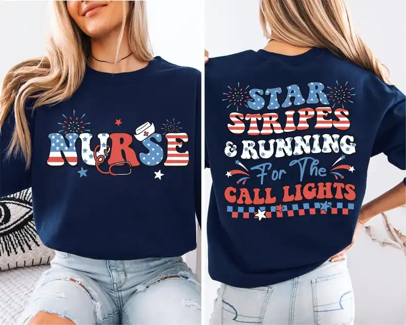 

Vintage Independence Day Nurse Tees Women Men Short Sleeve 4th of July Nurse T-Shirt Casual American Nurse Tshirts Gifts