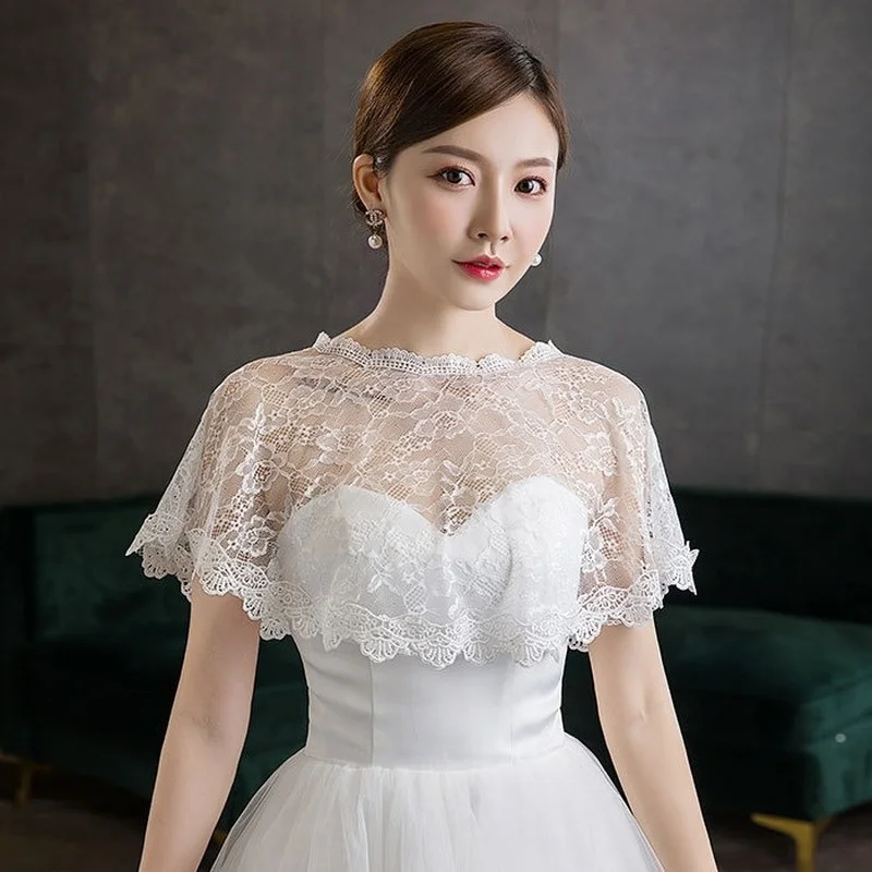 Dress Shoulder Gauze Matching Skirt Blouse Woman New Hot Grace Lace Shawl Summer Matching Short Sleeveless Thin Coat Bridesmaid