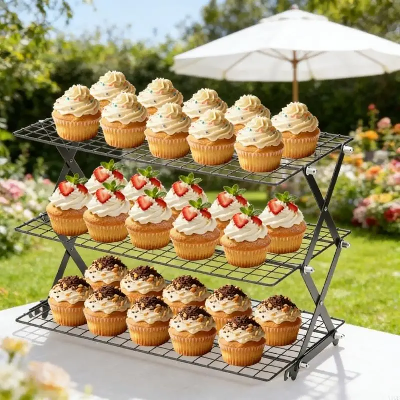 3/4-Tier Upgraded Collapsible Cooling Rack with Adjustable Design Stackable Roasting Cooking Drying Wire Cooling Rack for Baking