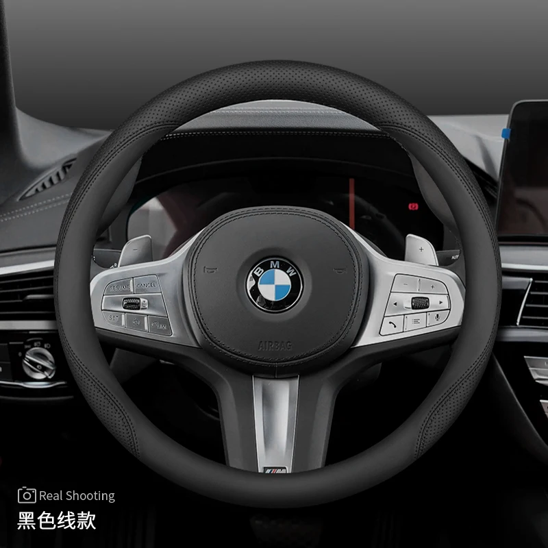 Universal Car Steering Wheel Cover for BMW 5 7 Series 520i 523li 525i 730li 740l Car Accessories Protection Genuine Leather