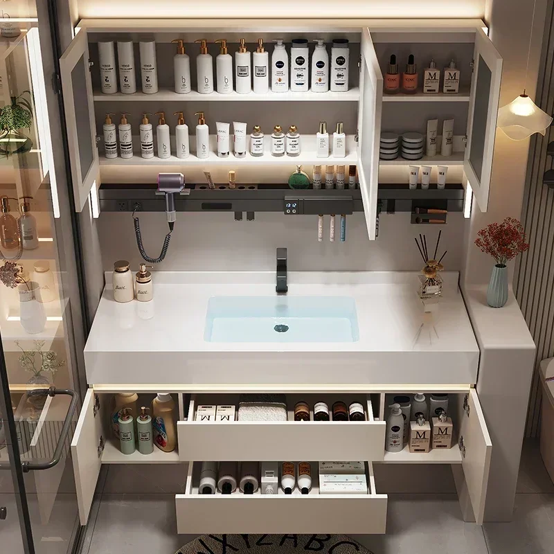 Mueble de tocador para baño de 60 pulgadas, muebles para el hogar, almacenamiento de columna para baño, maquillaje móvil con gabinetes con espejo, fregadero moderno para decoración del hogar