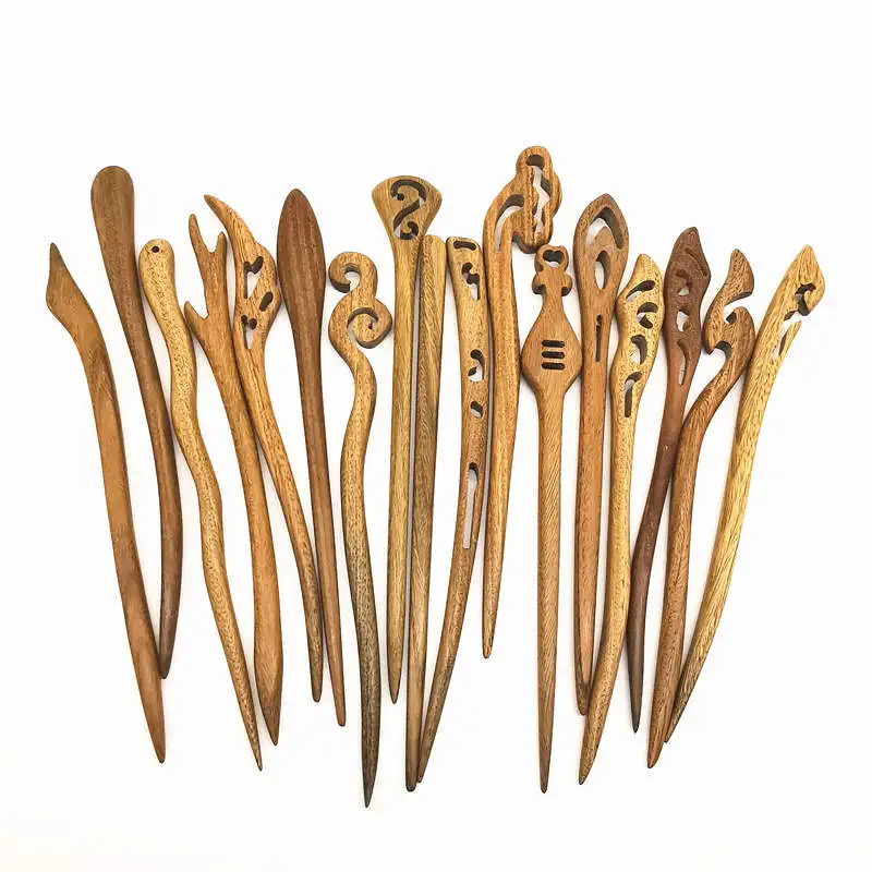 Natural Green Sandalwood Hand Carved Hairpin Collections L076