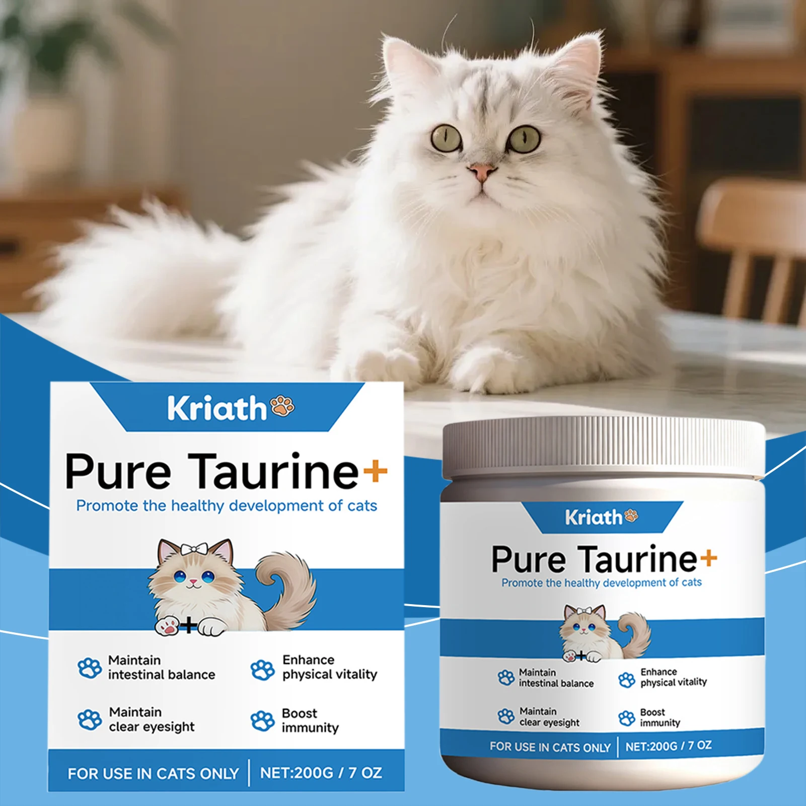 Taurina en Polvo para Gatos: Salud Cardíaca y Visual, Bienestar Diario, Suave para Estómagos Sensibles, Suplemento Nutricional para Alimento de Gatos