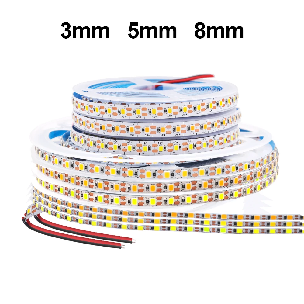 3MM 5MM 8MM  PCB LED Strip Light DC5V SMD2835 120LEDs/m Flexible Tape Ribbon Backlight Lamp IP20  Warm Natraul Cool White