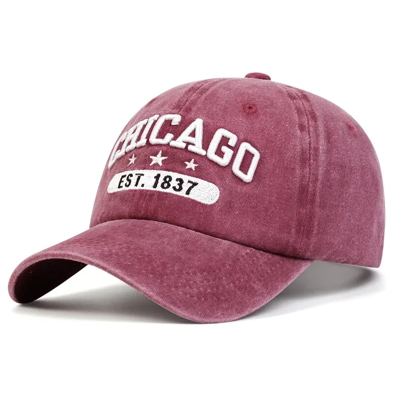 Unisex CHICAGO Letter Embroidery Wash Baseball Caps Spring and Autumn Outdoor Adjustable Casual Hats Sunscreen Hat