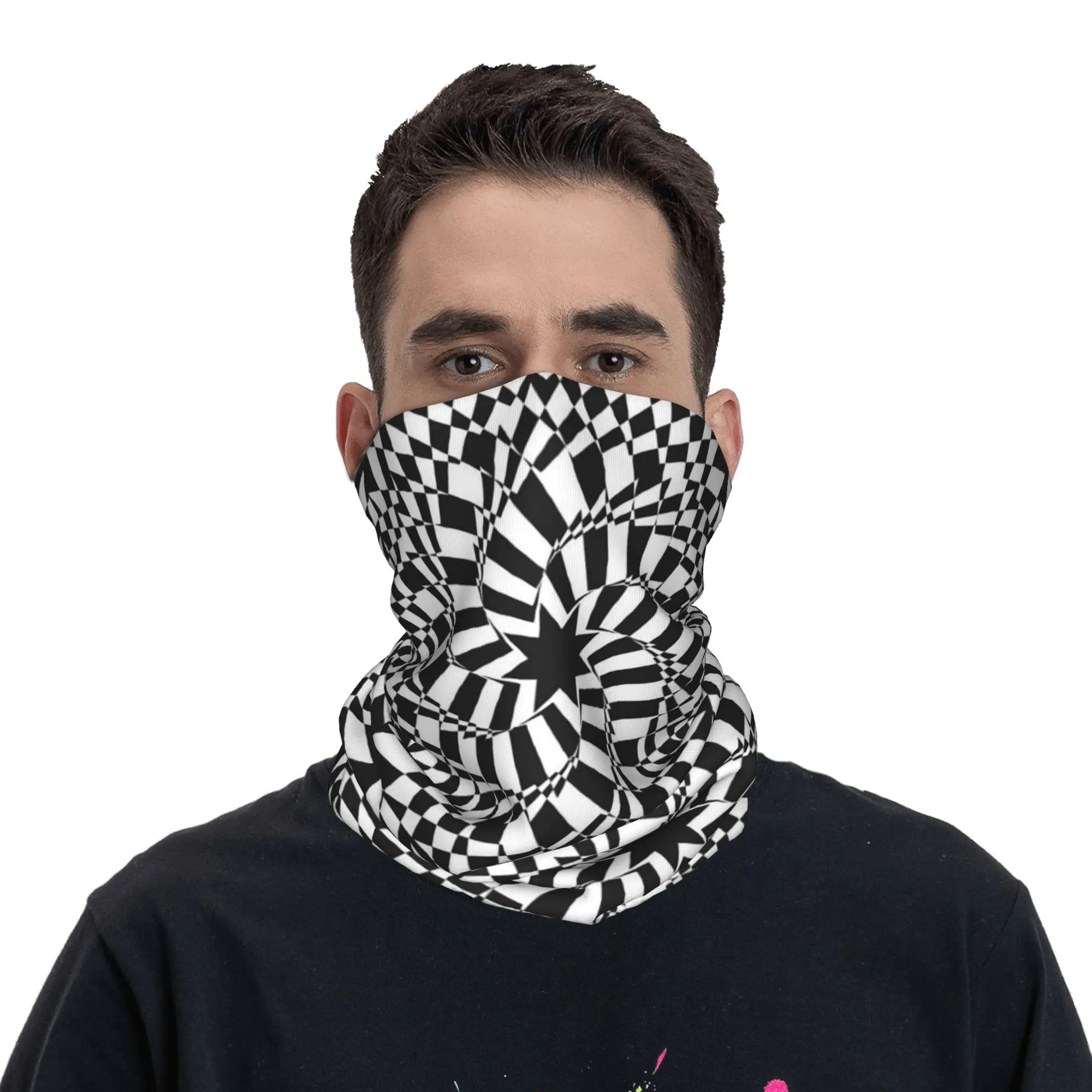 

3D Vortex Illusion Checkered Swirl Trap Bandana Neck Gaiter Printed Wrap Scarf Face Mask Outdoor Sports for Men Women Adult