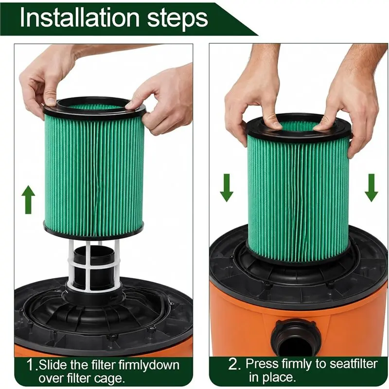 A02F-For Ridgid Shop Vac Replacement Filter Set 2-Pack Filter Set For 6-9 Gal Husky Wet Dry Vacs