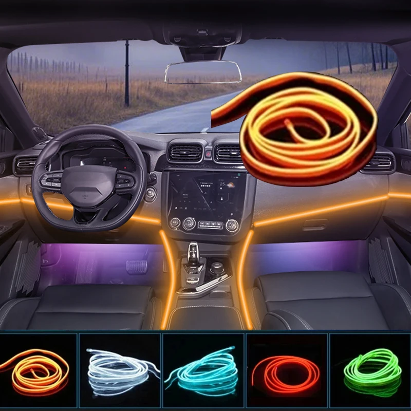 

2/3/4/5M RGB Car Interior Ambient LED Light Strip Invisible USB Fiber Optic Atmosphere Lamp Support APP Control