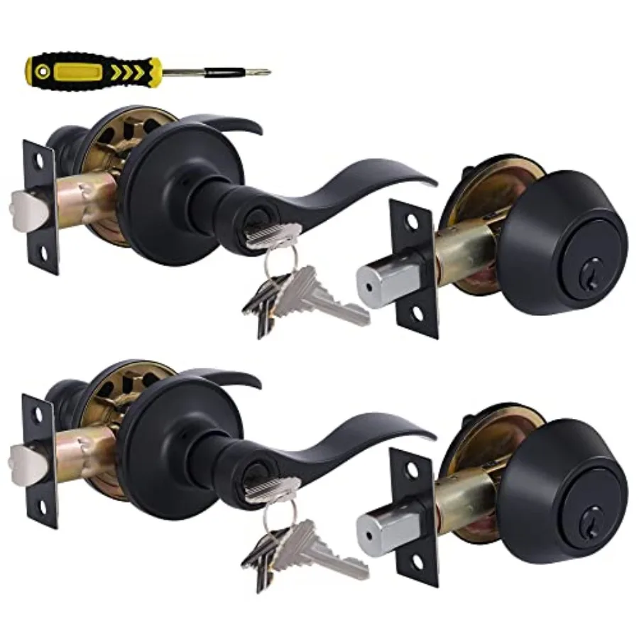 

Keyed Alike Front Door Lever Lockset with Single Cylinder Deadbolt Combination Set, All Keyed Same Exterior Door Handle with Lo