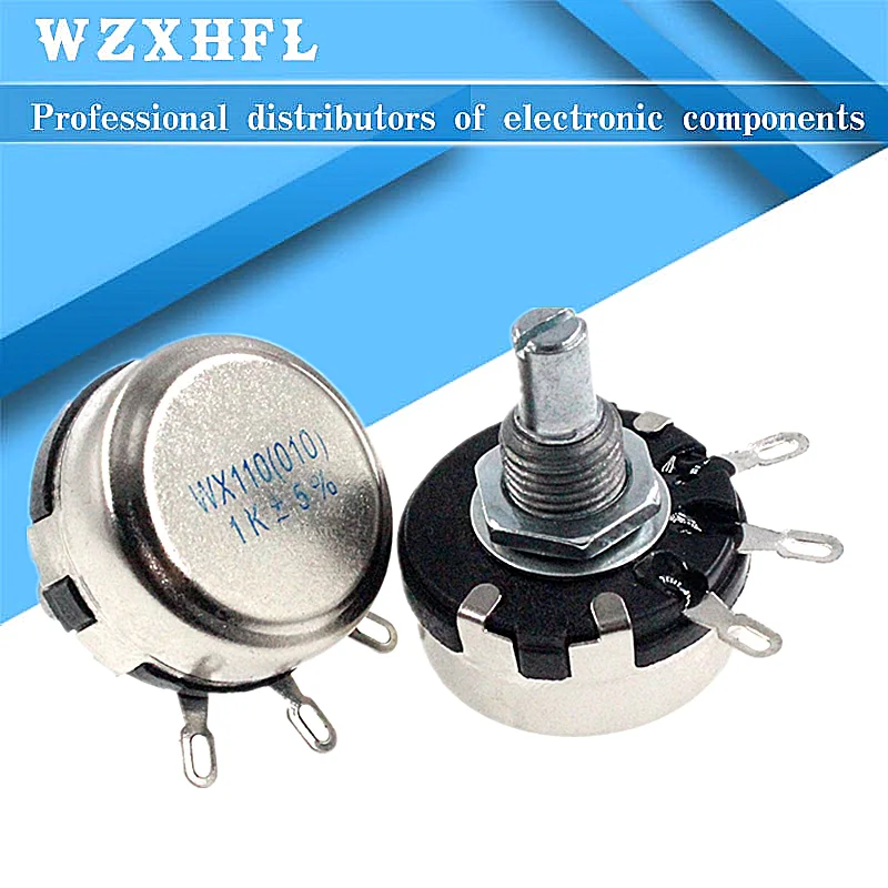 1PCS WX110 WX010 10 Ohm - 22K Ohm 10R-22K 3 Soldering Terminals 6mm Round Metal Shaft Single Turn Wire Wound Potentiometer