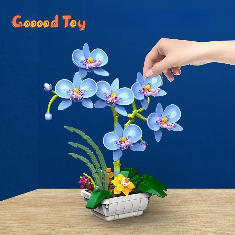 Creative Building Blocks Flowers Orchid Potted Plant Flower Building Brick Assembling Potting Building Blocks Toys Children Gift