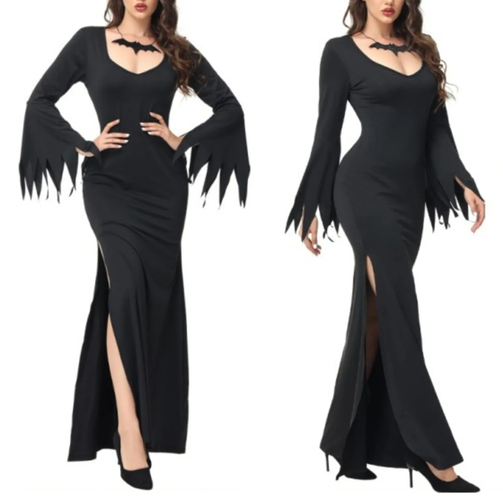 

Halloween Costume Women Gothic Witch Dress Slim Fit Bat Sleeve Cosplay Party Clothing Gothic Halloween Women Gown Dresses