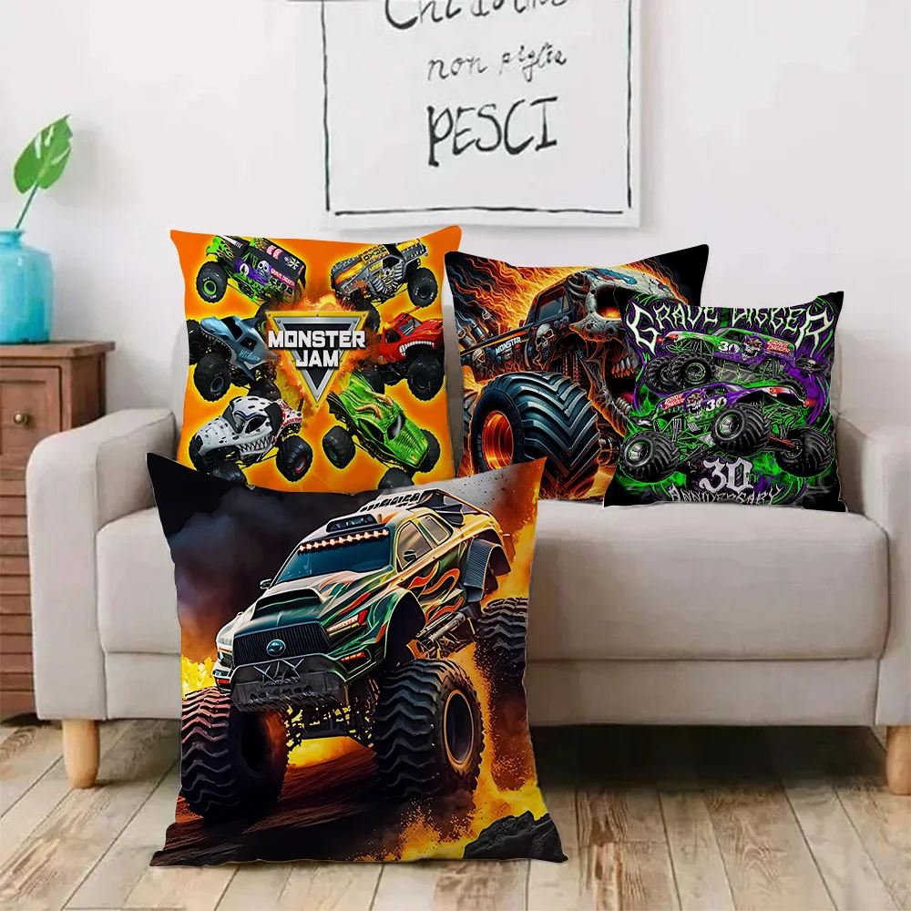 3D Monster Jam Monster Truck CartoonPillow Covers Cartoon Sofa Decorative Home Double-sided Printing Short Plush Cushion Cover