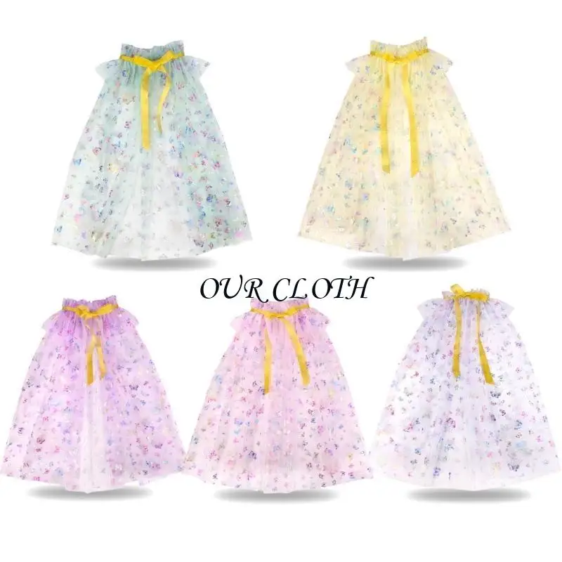 الأميرة كيب بنات فراشة الطباعة كيب الأميرة زي كيب لوازم الحفلات Y1AC