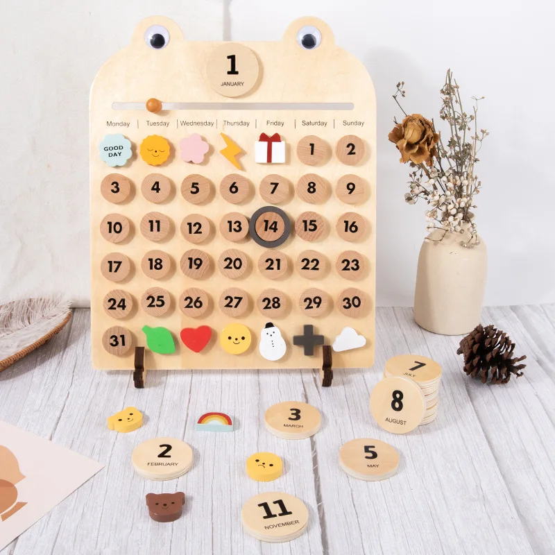 Giocattoli educativi Calendario per l'educazione precoce dei bambini Orologio Tempo cognitivo Anno Mese Meteo Puzzle Toy