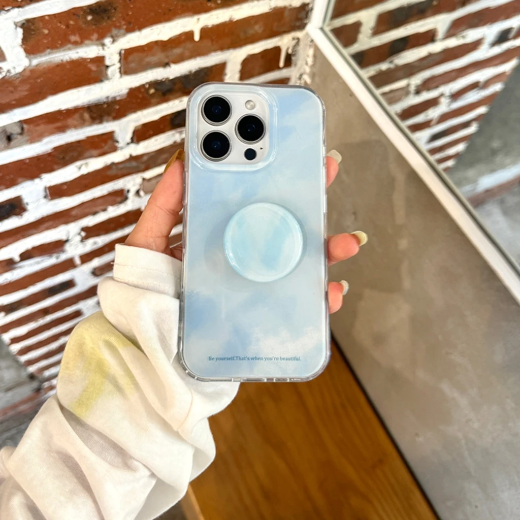 

Simple Oil Painting Blue Render Circle With Holder Shockproof Protective Phone Cover Case for iPhone 16 15 14 13 Pro Max