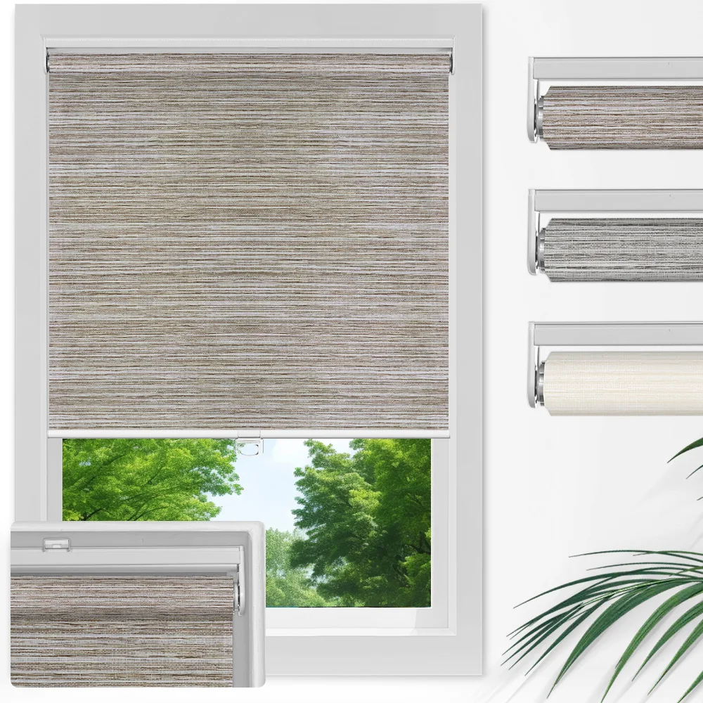 Custom Size Linen Texture Light Filtering Roller Blinds, Cordless Stop At Any Position Drill Mount Window Roller Shades for Home