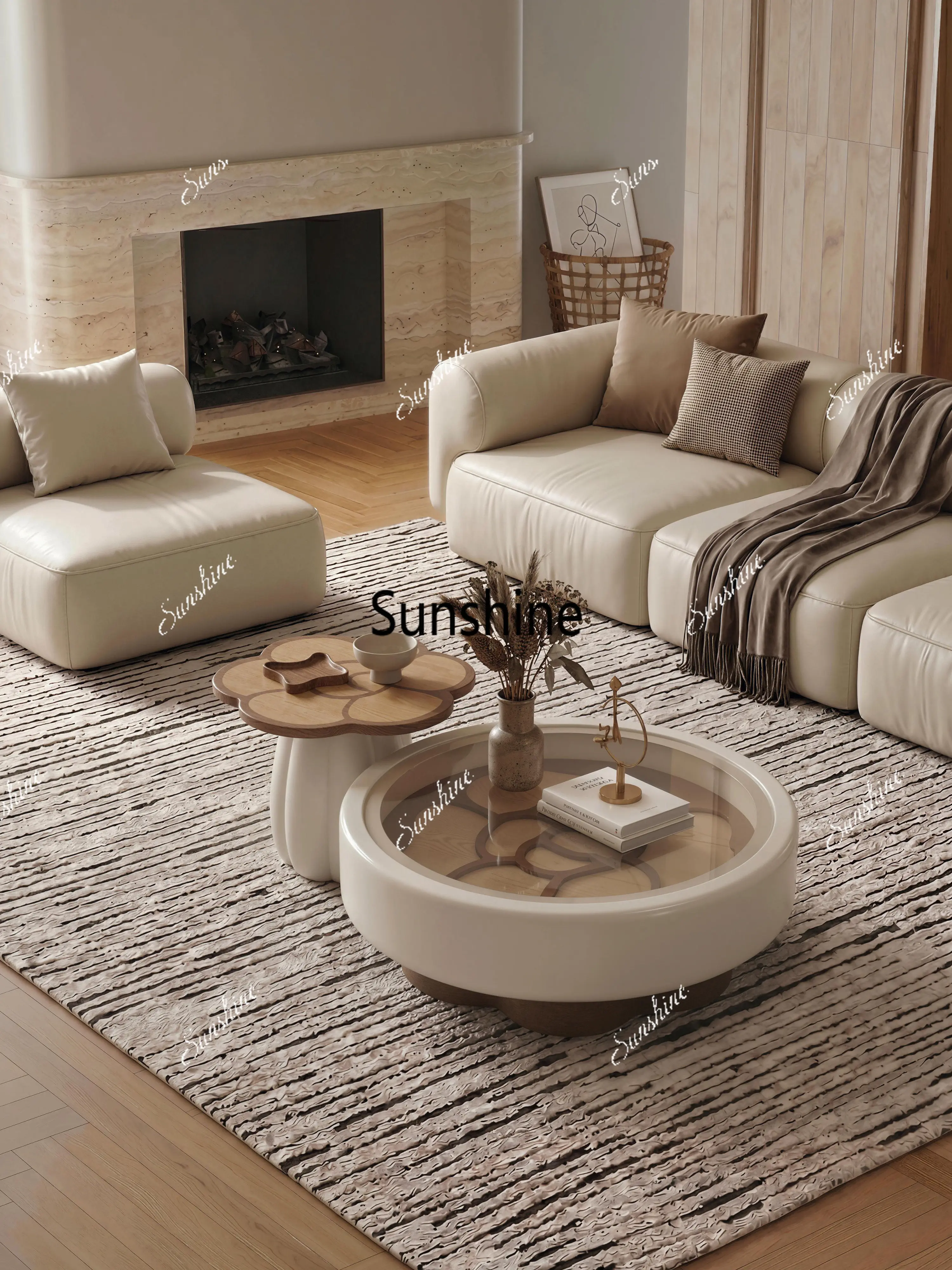 Italian minimalist living room household small apartment round combination coffee table