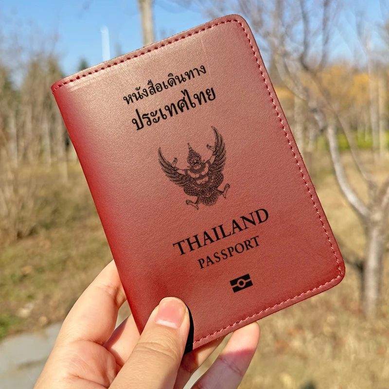 Vintage The Kingdom of Thailand Passport Holder Genuine Leather Solid Credit Card Holder Business Thailand Passport Case