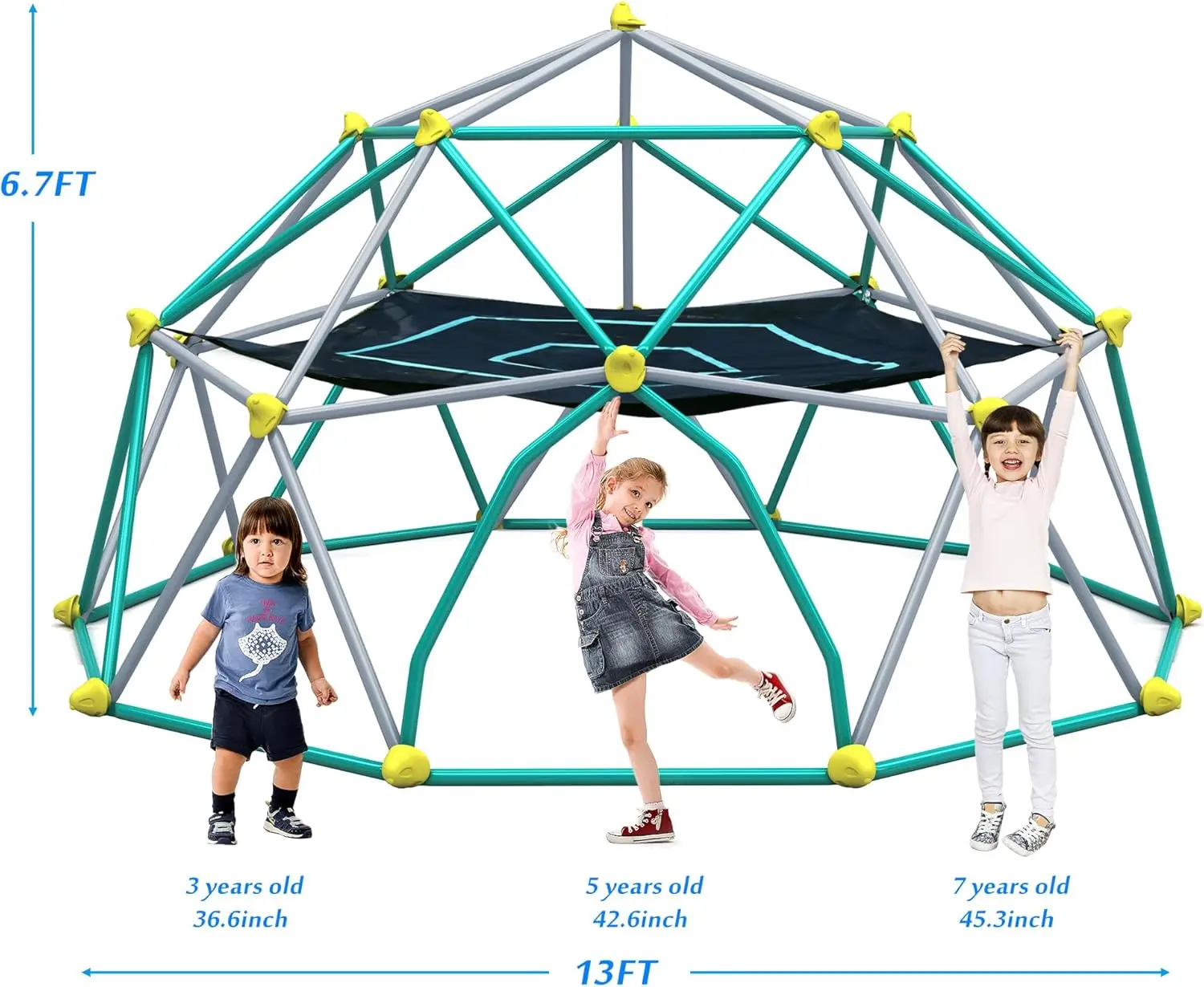 13Ft Geometric Dome Climber Play Center, Kids Climbing Dome Tower With Hammock, Rust & Uv Resistant Steel Supporting 1000 Lbs