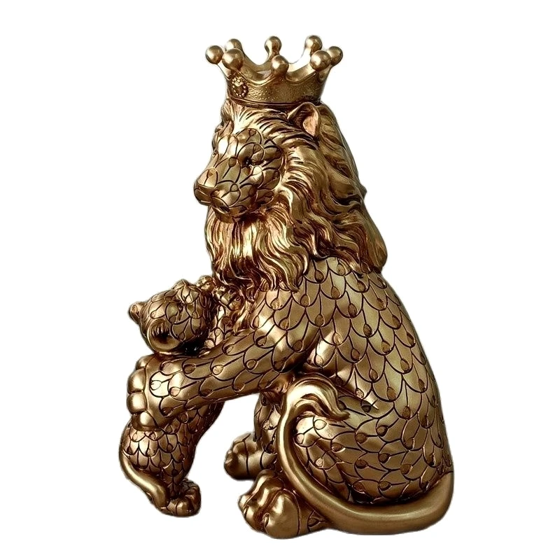 

Crown Lion Sculpture Handmade Resin Lion King Father and Son Statue Wildlife Decor Royal Family Ornament Shelf Craftworks Gift