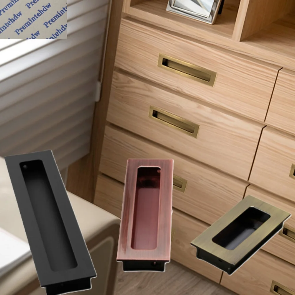 4Pcs Aluminum Rectangular Cabinet Flush Finger Pull White Paint Matte Black Bronze Red Copper