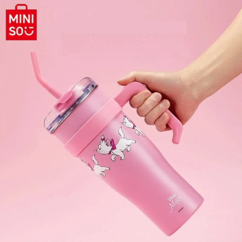 

MINISO Disney Cup Classic Mary Cat Big Mac Large Capacity Straw Steel Cup 1600ml Student Desktop Products Beautifully Packaged