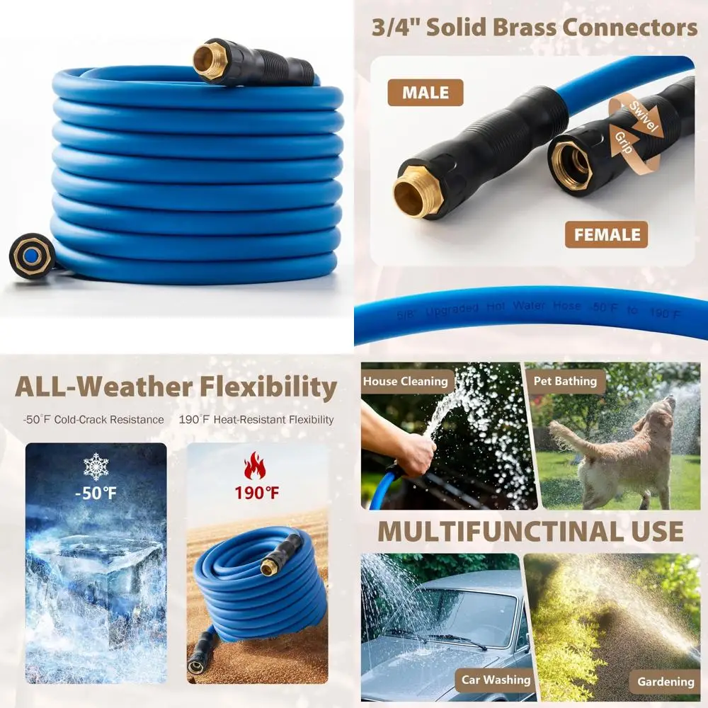 

Сверхмощный гибкий шланг для горячей/холодной воды длиной 75 футов с выпуклым давлением на квадратный дюйм и латунными фитингами 3/4, для наружного использования