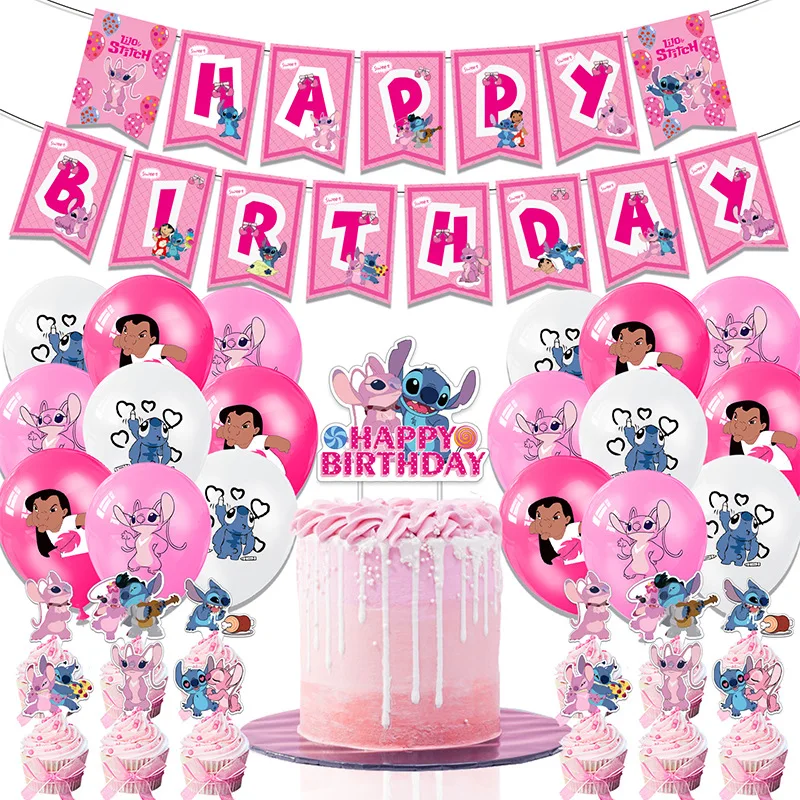 

1Set Lilo & Stitch Birthday Party Balloons Theme Baby Shower Kids Party Pink Stitch Banners Cake Toppers Decoration Supplies Toy