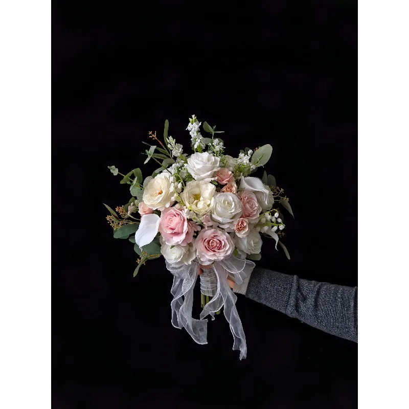 

Искусственный букет для невесты в корейском стиле, розово-белый, для фотосессий, в стиле Xiaohongshu/Instagram, корсаж