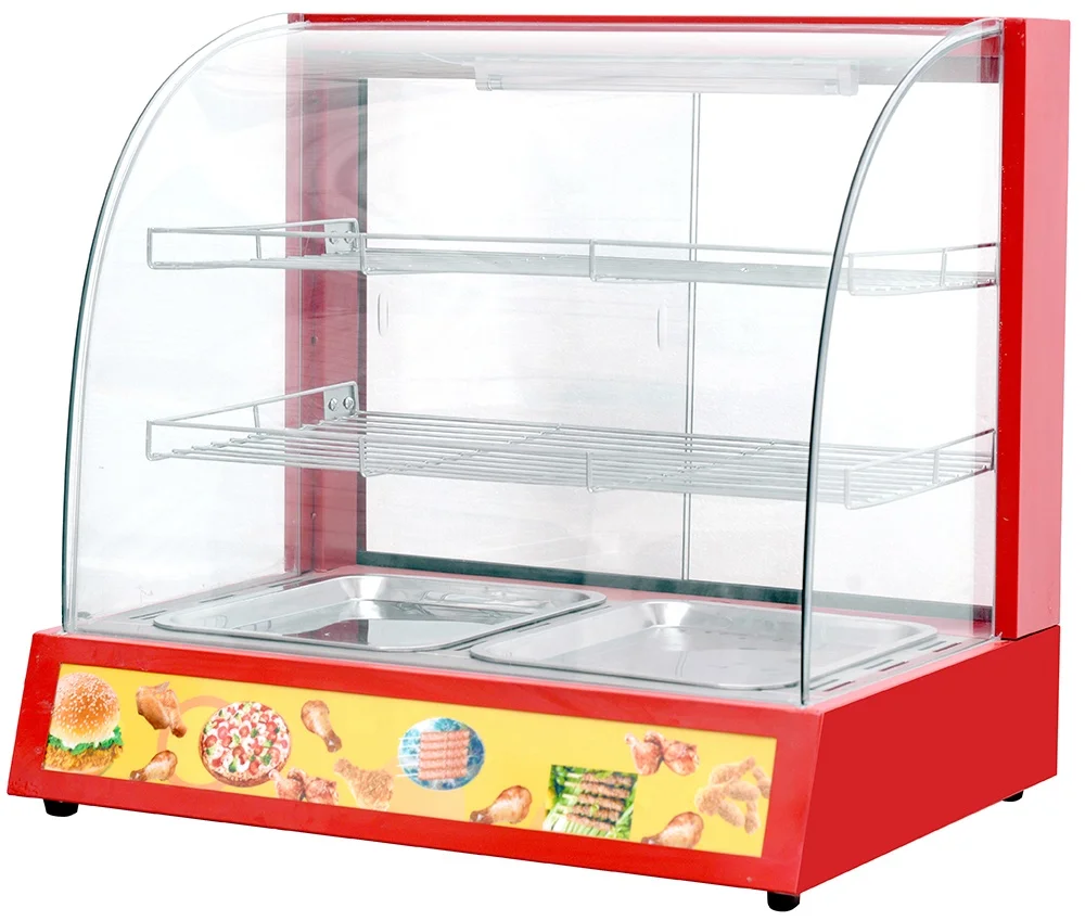 Hot Sale Table Top 3 Layers Glass Food Warmer Display Showcase Fast Food Restaurant Equipment