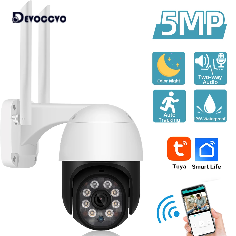 

5MP Smart Life Wifi Home PTZ Security Camera Auto Tracking Outdoor Waterproof Wireless CCTV Surveillance Camera Tuya IP Cam