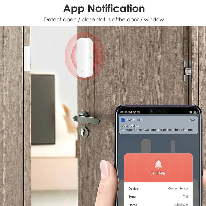 Tuya Smart WiFi Door Sensor Smart Home Open Close Detector Smartlife App Control Notification Compatible with Alexa Google Home