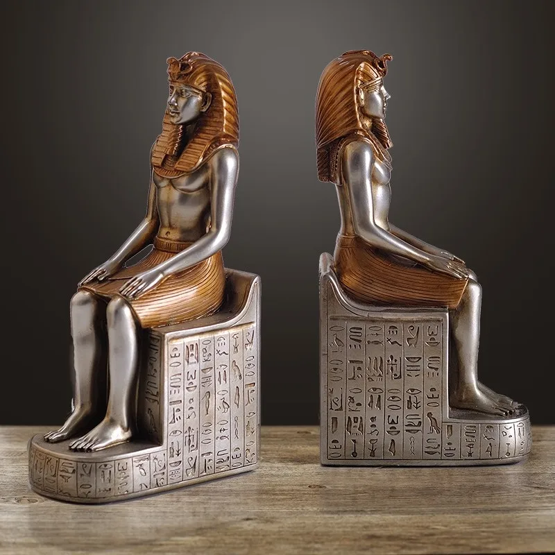 2Pcs/set Ancient Egypt King Pharaoh Bookends Statue Resin Crafts Retro Figure Book End Sculpture Home Decor Room Display