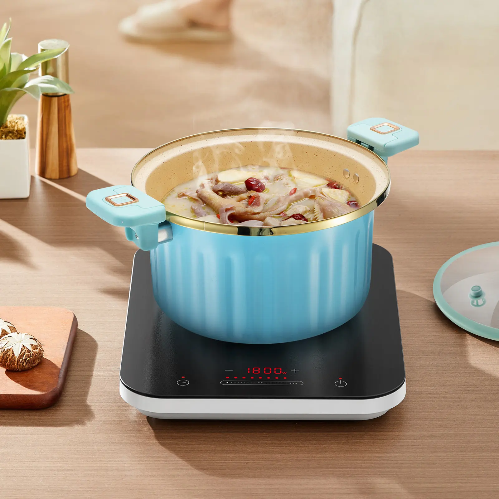 

Микроскороварка-кастрюля для приготовления пищи с двойными ручками и крышкой, кухонная кастрюля-жаровня