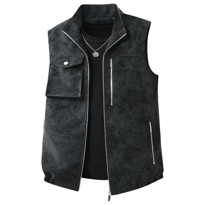 Mens European American Style Versatile Multi Pocket Loose Waistcoat Simple Trend Fashion Waistcoat Casual Workwear Handsome Vest