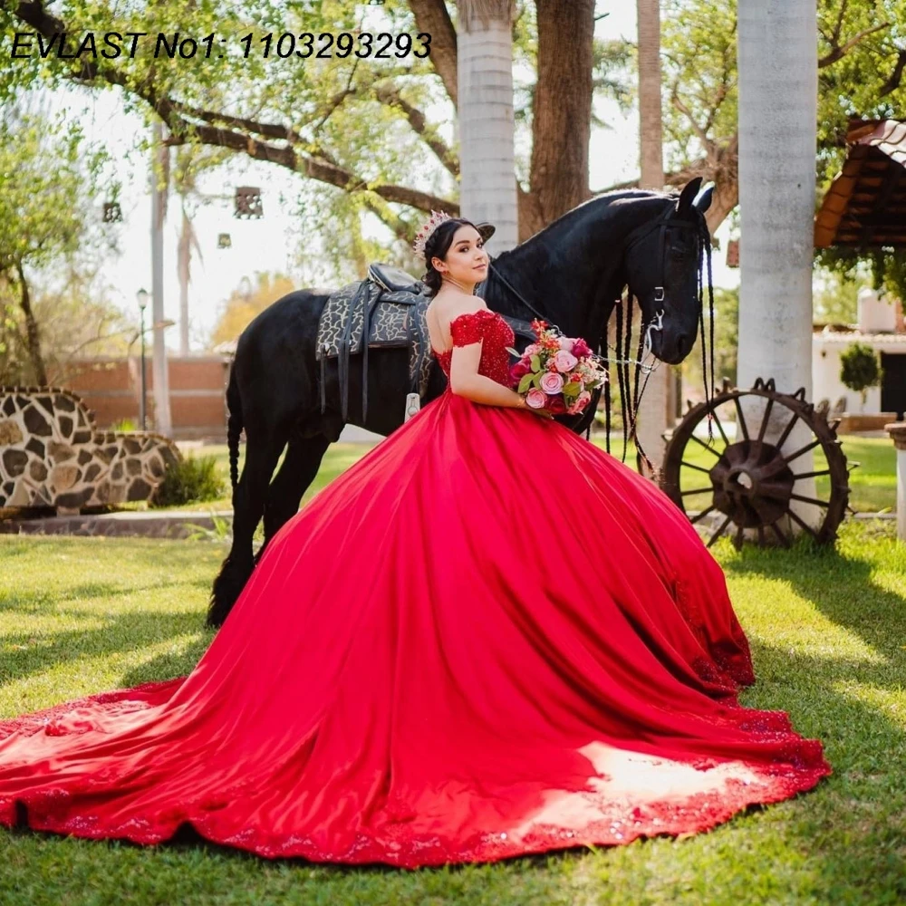 

EVLAST Customized Glitter 2025 Red Ball Gown Quinceanera Dress Lace Applique Beading Corset Sweet 16 Vestidos De 15 Anos E1Q894