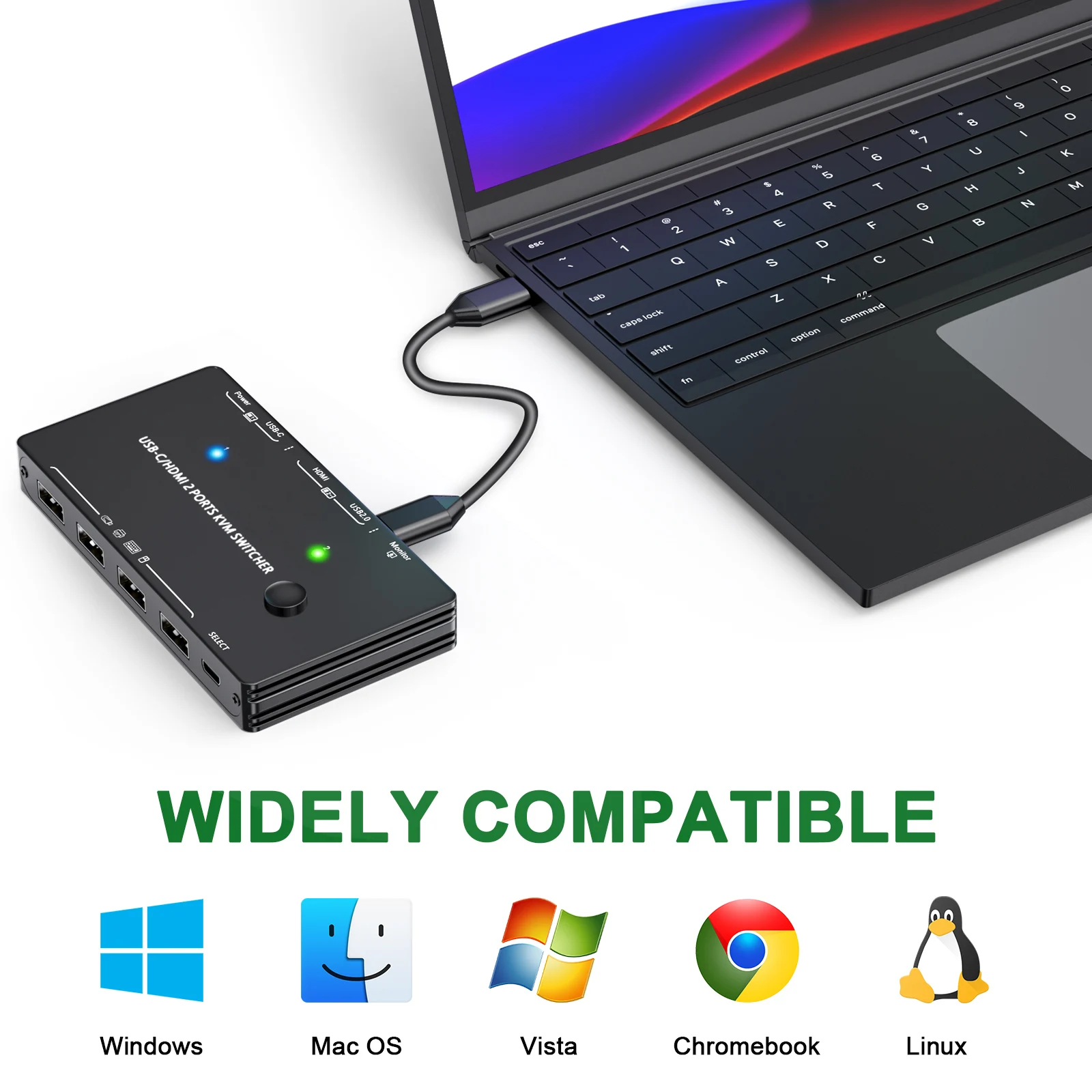 KCEVE Thunderbolt 3 USB C HDMI KVM Switch 4K 60Hz Tipo C USB KVM Switcher 87W PD Carga para 2 Computador Macbook 1 Monitor HDMI