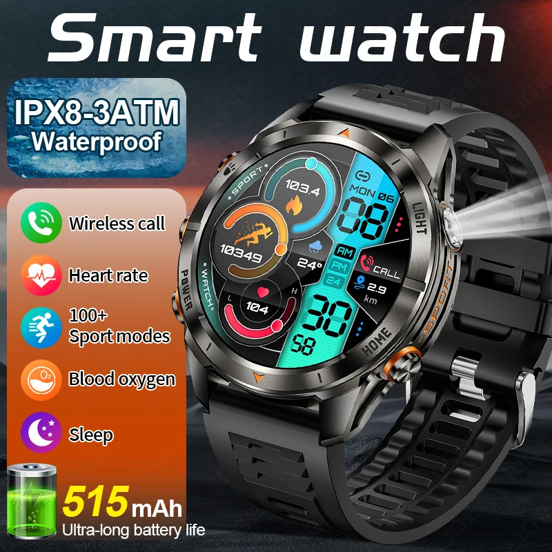 

LIGE Outdoor Men Smart Watch Bluetooth Call 1.46 inch AMOLED Screen 515mAh Battery LED Flashlight Smartwatches Waterproof Watch