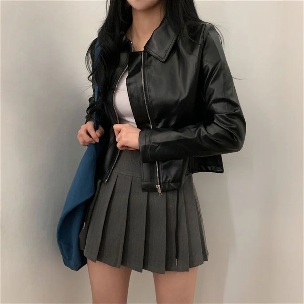 PLAMTEE corea Classic Women PU giacche minimalista primavera Casual Vintage 2023 New Office Lady Loose Mujer High Street Chic cappotti