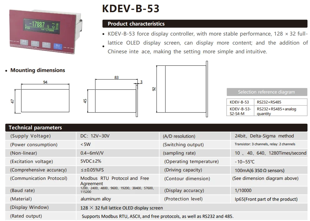 Pressure Measurement and Weighing Sensor Instrument High-Precision Digital Display Rs232 and 485 Output