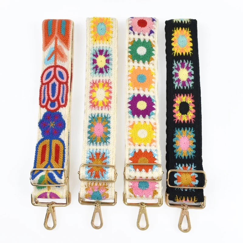 1Pc 5cm Embroidered Vintage Bag Shoulder Strap DIY Handmade Purse Handbags 70~130cm Adjustable Replace Crochet Bags Accessories